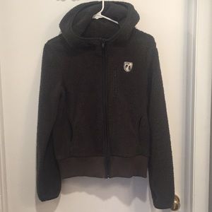 American Eagle Olive Green Fuzzy Zip-Up Jacket - M